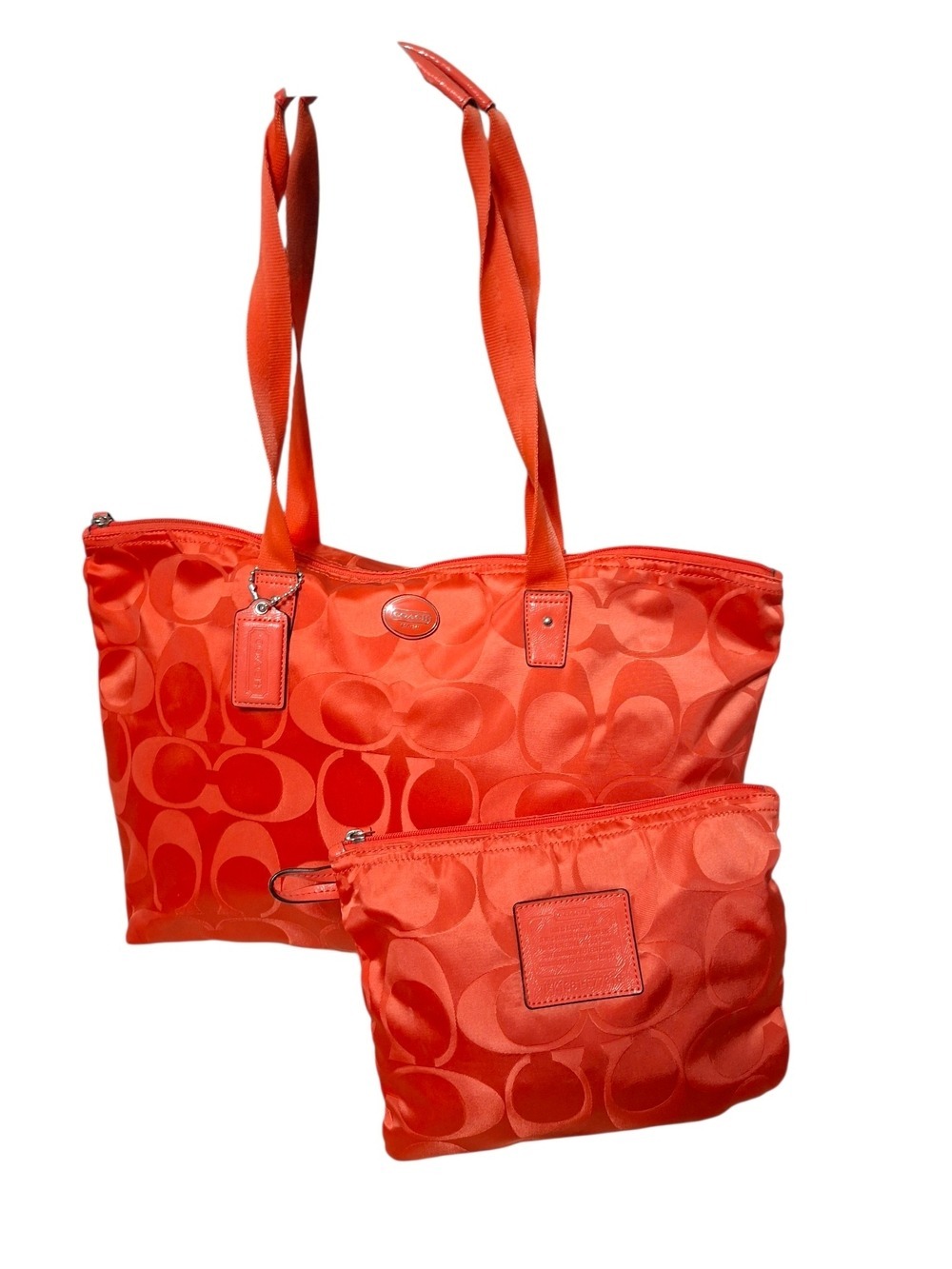 Coach Signature Weekender Tote and Pouch - Coral Orange